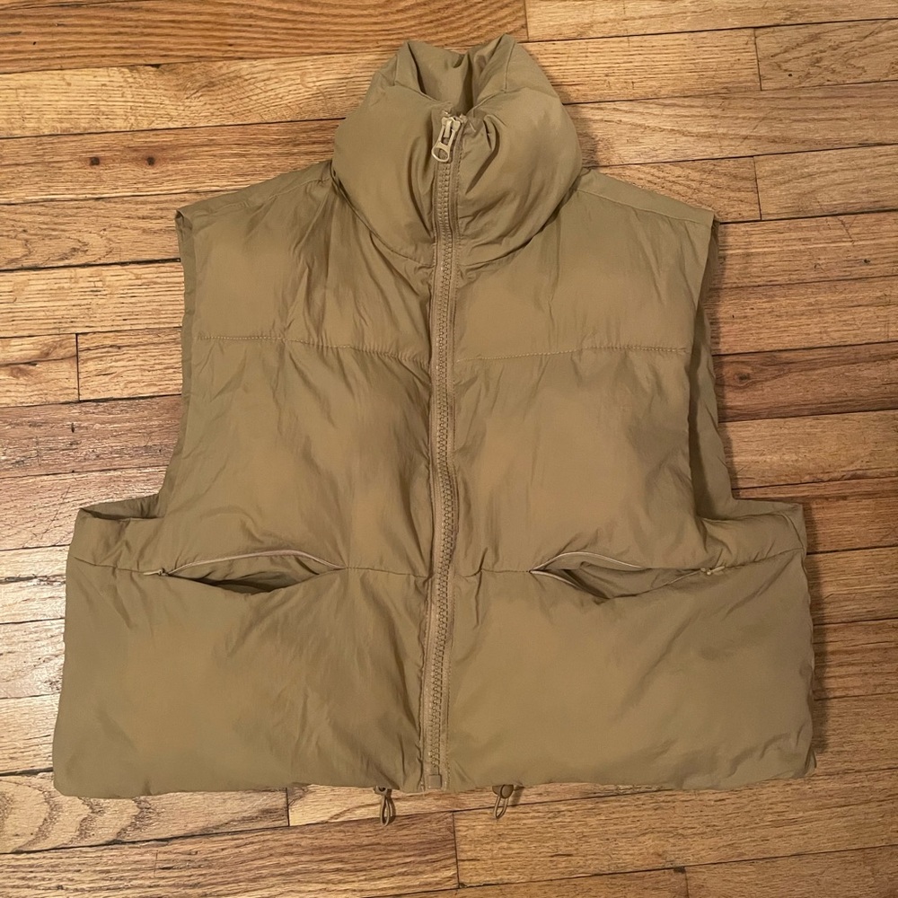 Tan Cropped Puffer Vest